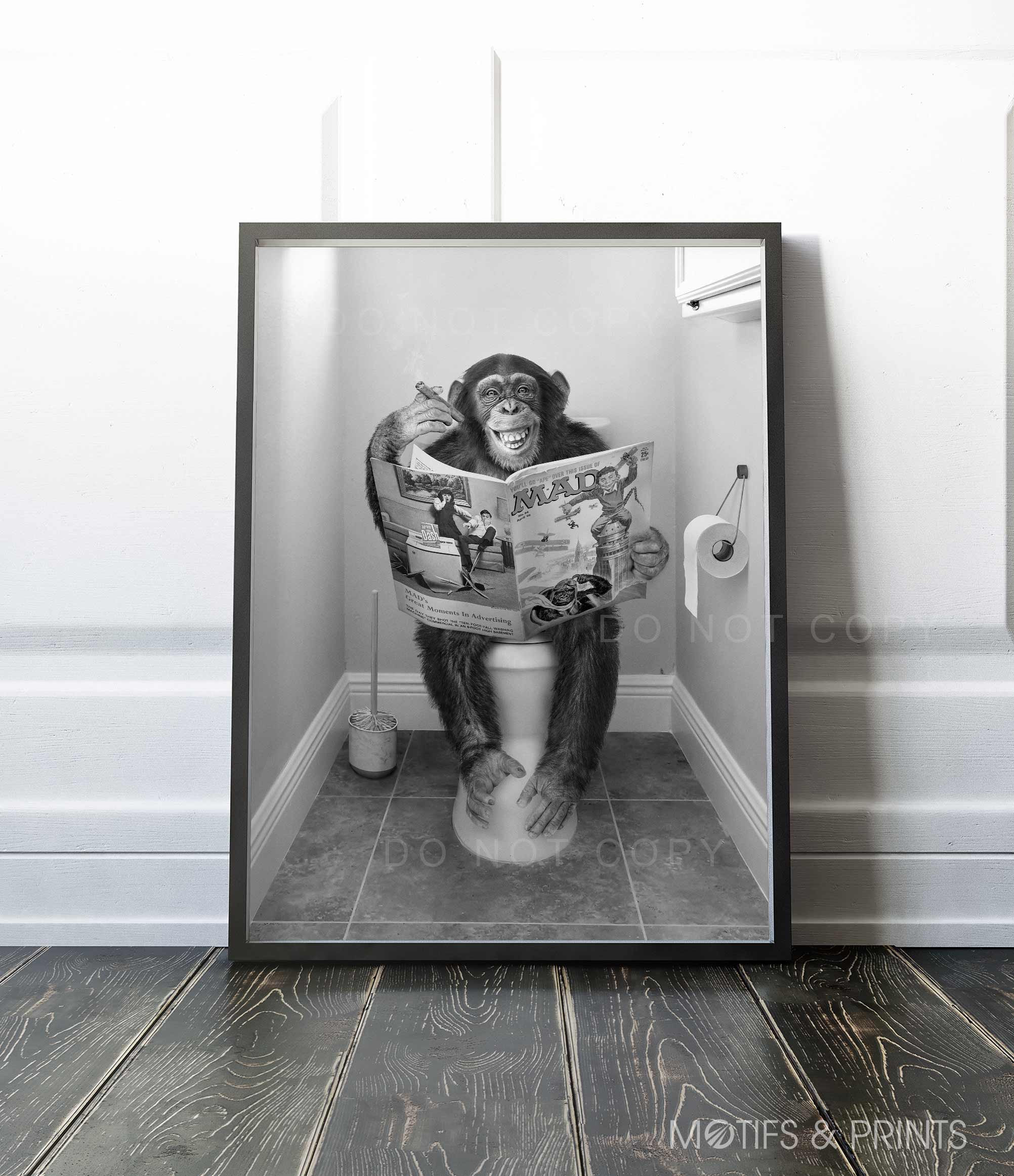 Chimpanzee Reading on the Toilet Wall Art Premium Quality Etsy Australia