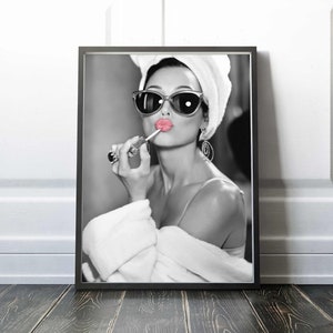 Audrey Hepburn / Póster premium / Lápiz labial rosa / Impresión de primera calidad
