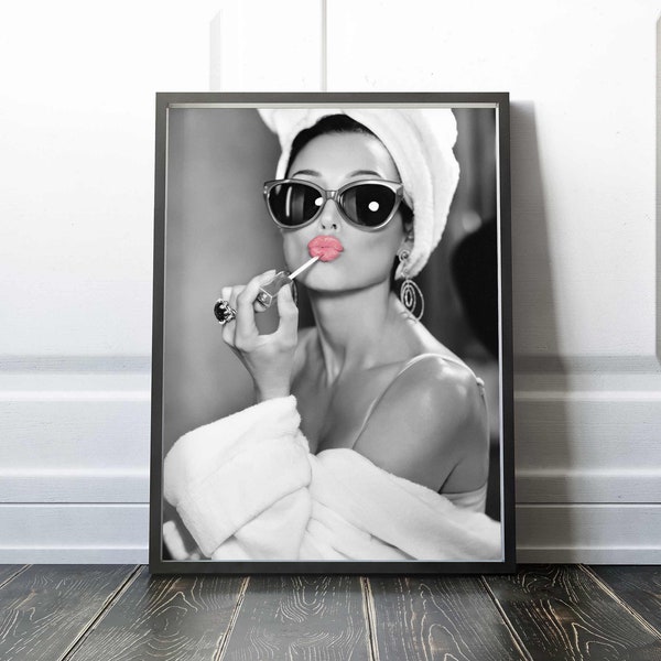 Audrey Hepburn | Premium Poster | Pink lipstick | Premium Quality Print