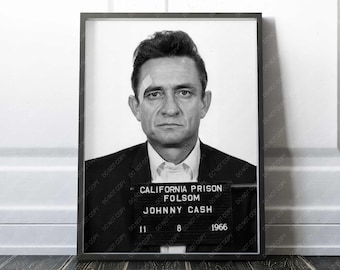 Johnny Cash Print | Mugshot of Johnny Cash taken at Folsom Prison in 1966 | Black and White | Premium Quality Print