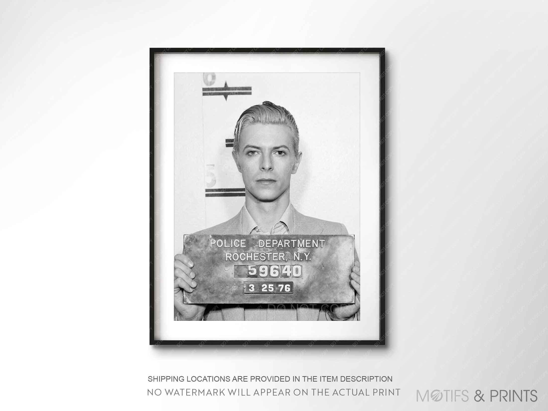 デヴィッド・ボウイの逮捕写真プリント｜1976年、ロチェスター警察署で
