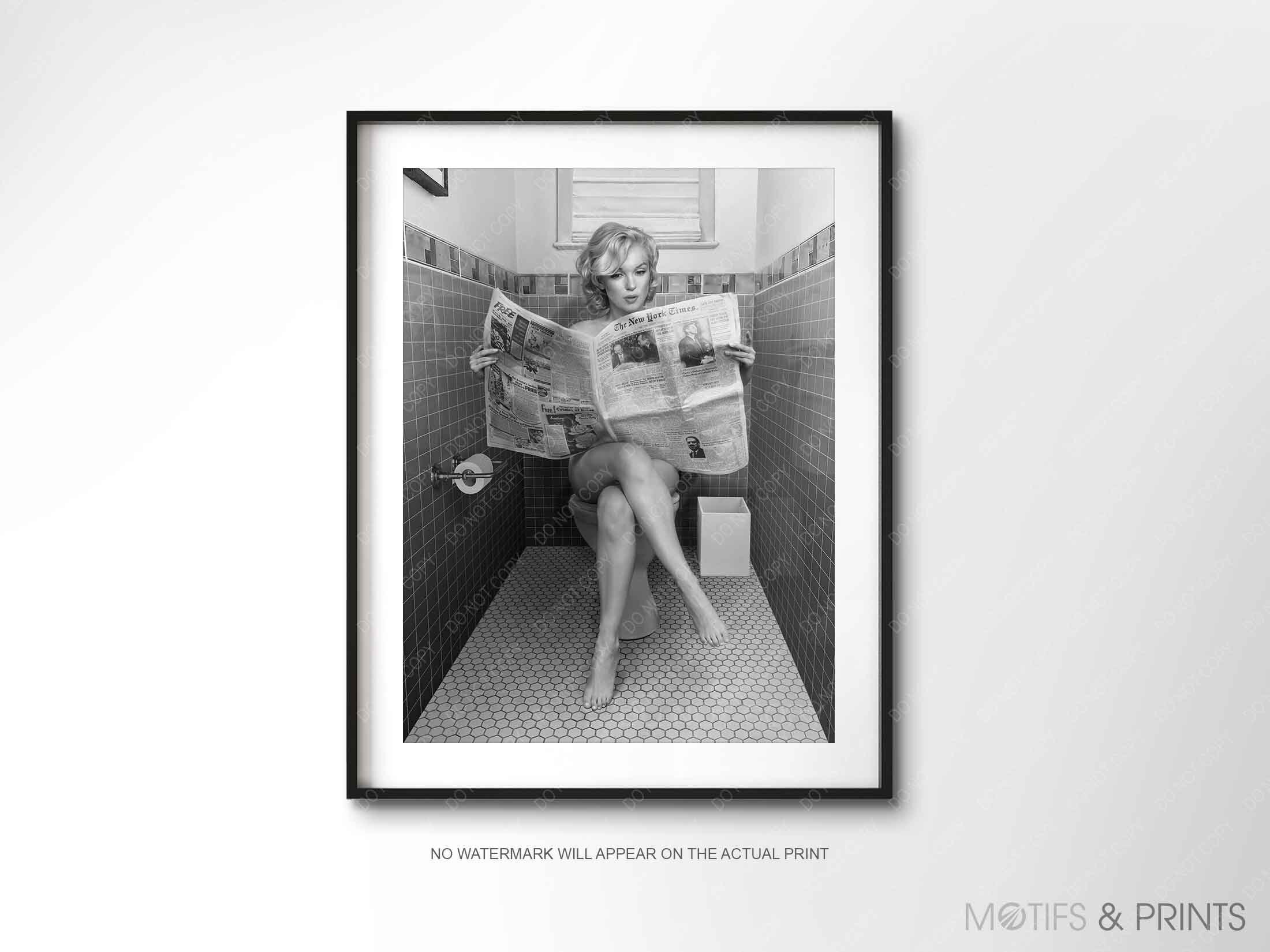 Marilyn Monroe Sitting on Toilet Print | Funny Bathroom Wall Art | Vintage | Premium Quality Print