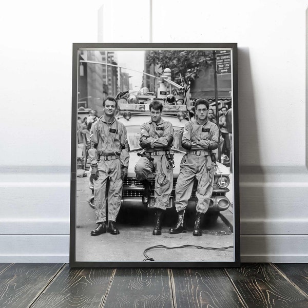 Ghostbusters Print | Bill Murray, Dan Aykroyd and Harold Ramis on the set of Ghostbusters 1983 | Vintage | Premium Quality Print