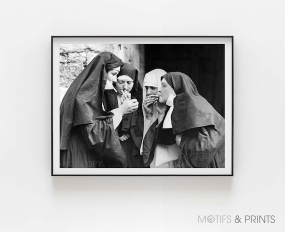 Smoking Nuns Print | Nuns Lighting Cigarettes 1931 | Black and White Photography | Vintage Print | Premium Quality Print