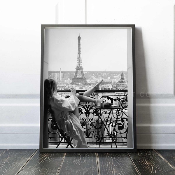 Coffee in Paris | Eiffel tower and Paris city view from Balcony | France | Wall Art Premium Quality Print