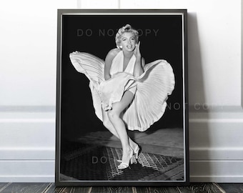 Marilyn Monroe Print | Marilyn Monroes ikonischer fliegender Rock Foto 1955 V3 | Vintage Foto | Hochwertiger Druck
