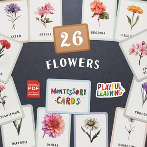 Montessori Flower Cards - Printable Educational Flashcards for Kids Learning and Nature Exploration, - Perfect for Preschool and Homeschool