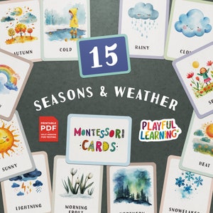 Cartes-éclair Montessori saisons et météo - éducatifs à imprimer pour les enfants - outil d'apprentissage pour l'école à la maison, préscolaire et maternelle