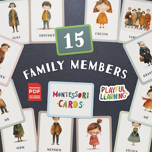 Montessori Familienmitglieder Karteikarten - druckbare Lernkarten für Kinder, Kleinkinder, Vorschullernen - Spaß und interaktiv