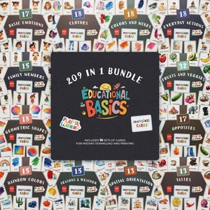 Montessori Early Educational Basics Cards PDF Bundle. Interactive Learning: Shapes, Colors, Reading, Writing. Perfect for Kids and Toddlers
