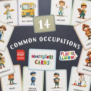Montessori Common Occupations Flashcards - Printable Educational Learning Cards for Kids and Preschoolers - Homeschool & Classroom Resource