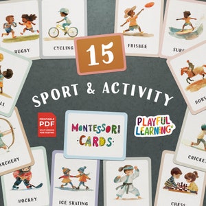 Cartões de atividades e esportes Montessori - Ferramenta educacional de aprendizagem para impressão para crianças, bebês e pré-escolares