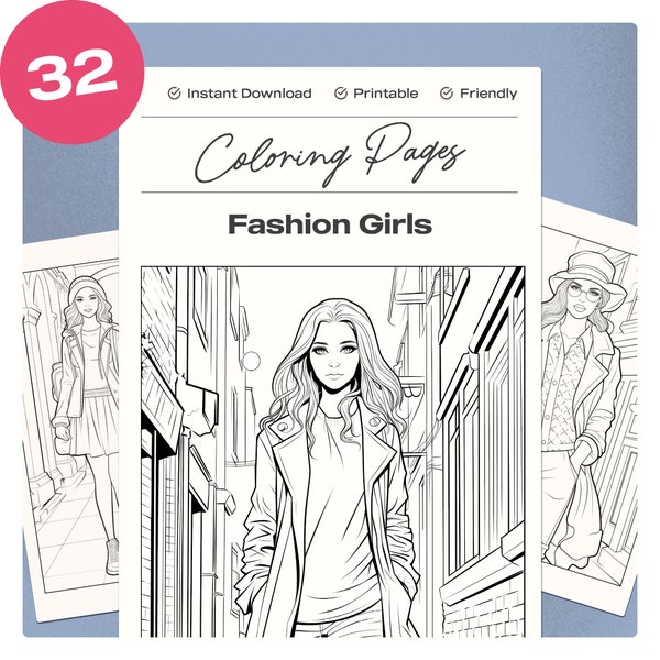 Fashion Girls in Streetwear Coloring Pages, Trendy Girls, Chic Outfits, Modern Urban Style, Street Poses, Illustration, Coloring Book