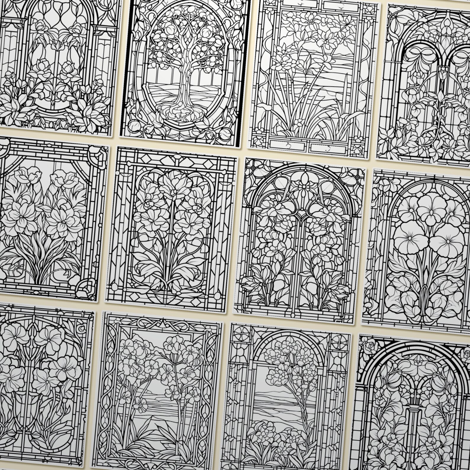 Stunning Stained Glass Coloring Bundle: 100 Pages of Meditative ...