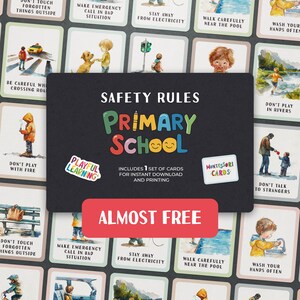Tarjetas didácticas Montessori imprimibles casi gratis para niños de primaria: reglas de seguridad