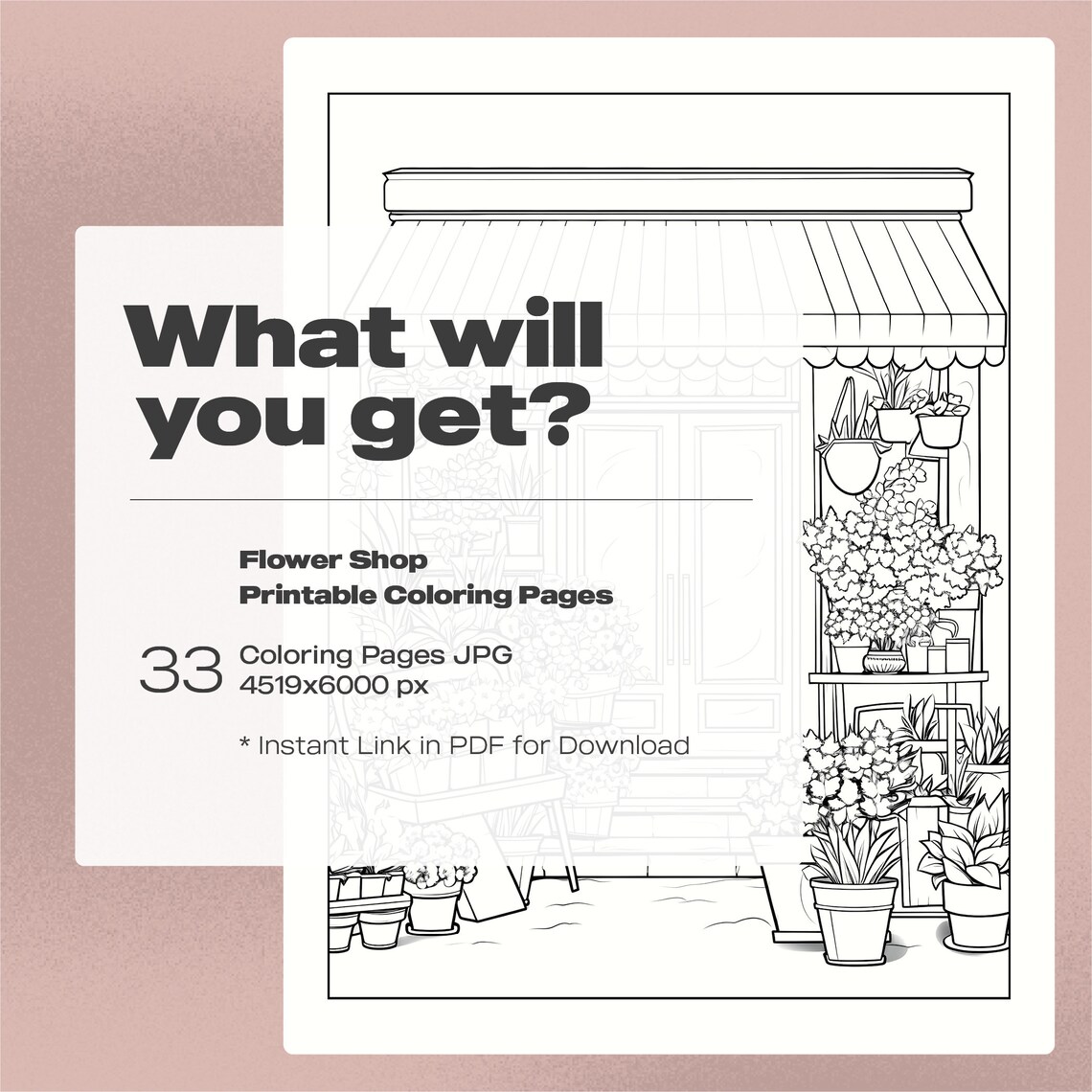 Printable Flower Shop Coloring Pages, Flower Showcase, Botanical Art