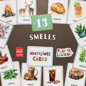 Cartões de memória Montessori Smells - Aprendizagem sensorial para crianças, bebês e pré-escolares - Ferramenta educacional para impressão para educação domiciliar e sala de aula