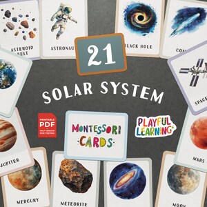 Cartes du système solaire Montessori - Flashcards amusants et éducatifs pour les enfants qui apprennent les planètes, l'espace et l'astronomie - Pour l'école à la maison et la salle de classe