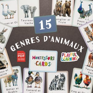 Cartes Éducatives Montessori sur les Genres d'Animaux - Cartes Imprimables pour l'Apprentissage des Enfants - Ludiques et Pédagogiques
