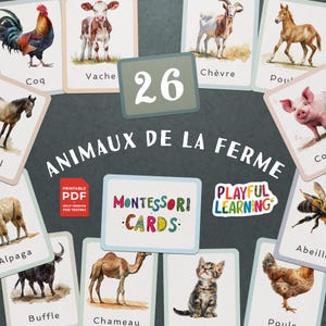 Cartes Éducatives Montessori Animaux de la Ferme - Cartes Imprimables pour l'Apprentissage des Enfants、École à la Maison、Maternelle