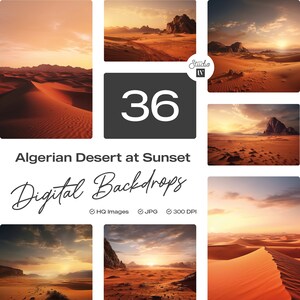 Atardecer en el desierto argelino, fondo digital del desierto, fondos para fotos de atardeceres, impresionante fotografía de atardeceres