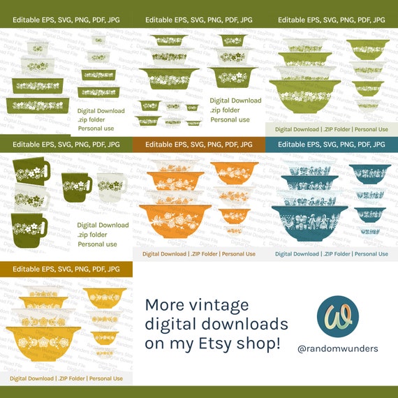 ✴︎デッドストック✴︎Old Pyrex ✴︎片手鍋✴︎オリジナル箱、カタログ、備品付 Vintage Pyrex Bowl With Crazy Daisy Pattern - Digital Download Art