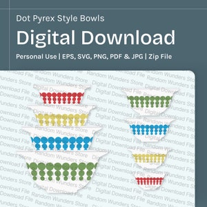 Dot Pyrex Yellow Red Blue Green Bowl SVG Digital File Download Vintage Art png eps, pdf, jpg Cricut Design