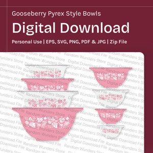 Descarga de archivos digitales Cuenco Pyrex Grosella rosa Arte vintage png eps, pdf, jpg Diseño de Cricut