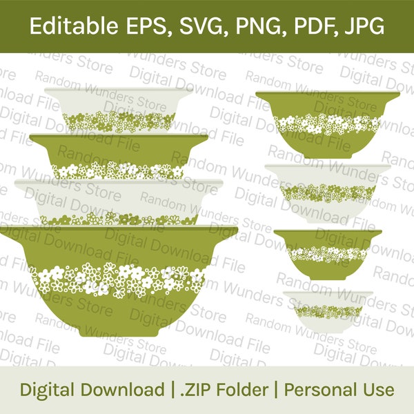 Pyrex Daisy Bowl SVG Digital File Download Vintage Art png eps, pdf, jpg Cricut Design