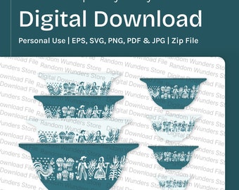 Digital File Download Pyrex Bowl Amish Butterprint Vintage Art png eps, pdf, jpg Cricut Design