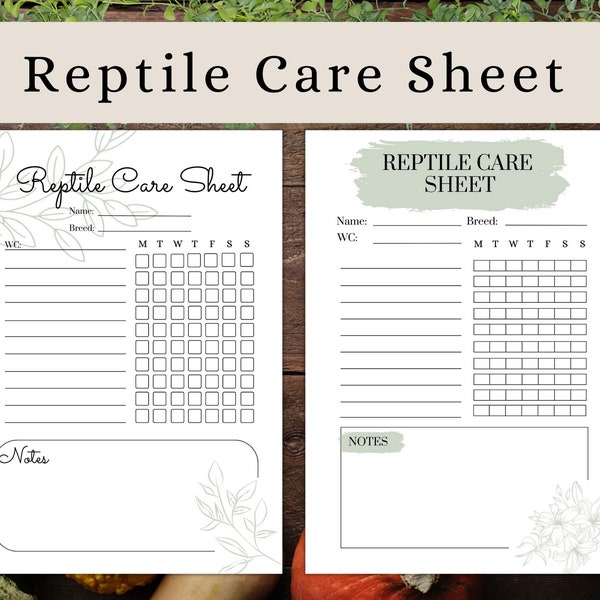 Printable Reptile Care Sheet A4 and A5 Instant Download Snake Health Care Checklist Reptile Feed Schedule Lizard planner