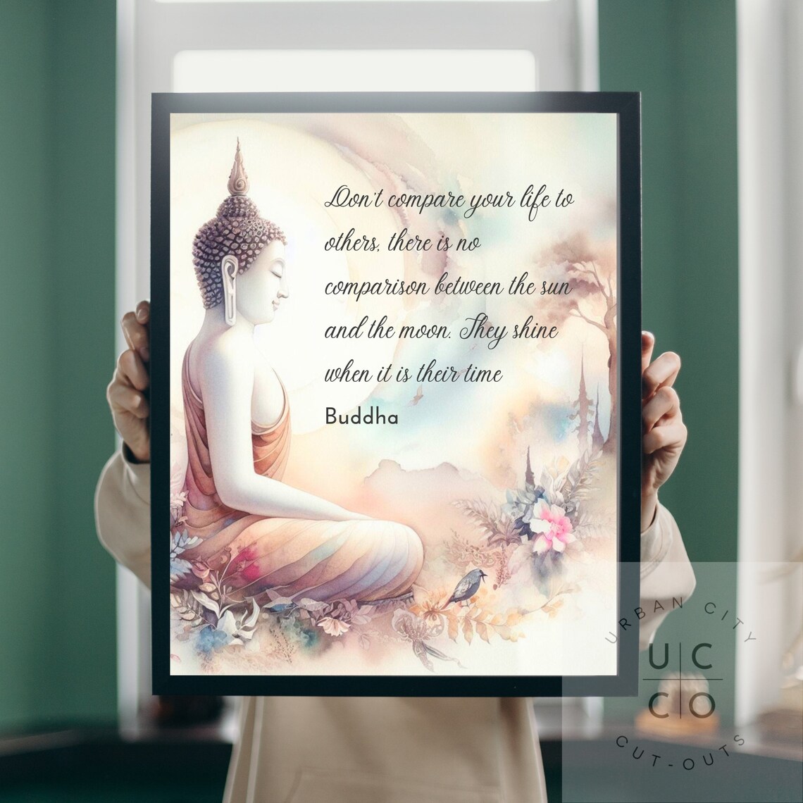 Buddha Statue Wall Art in Watercolor | Buddha Statue With Inspirational ...