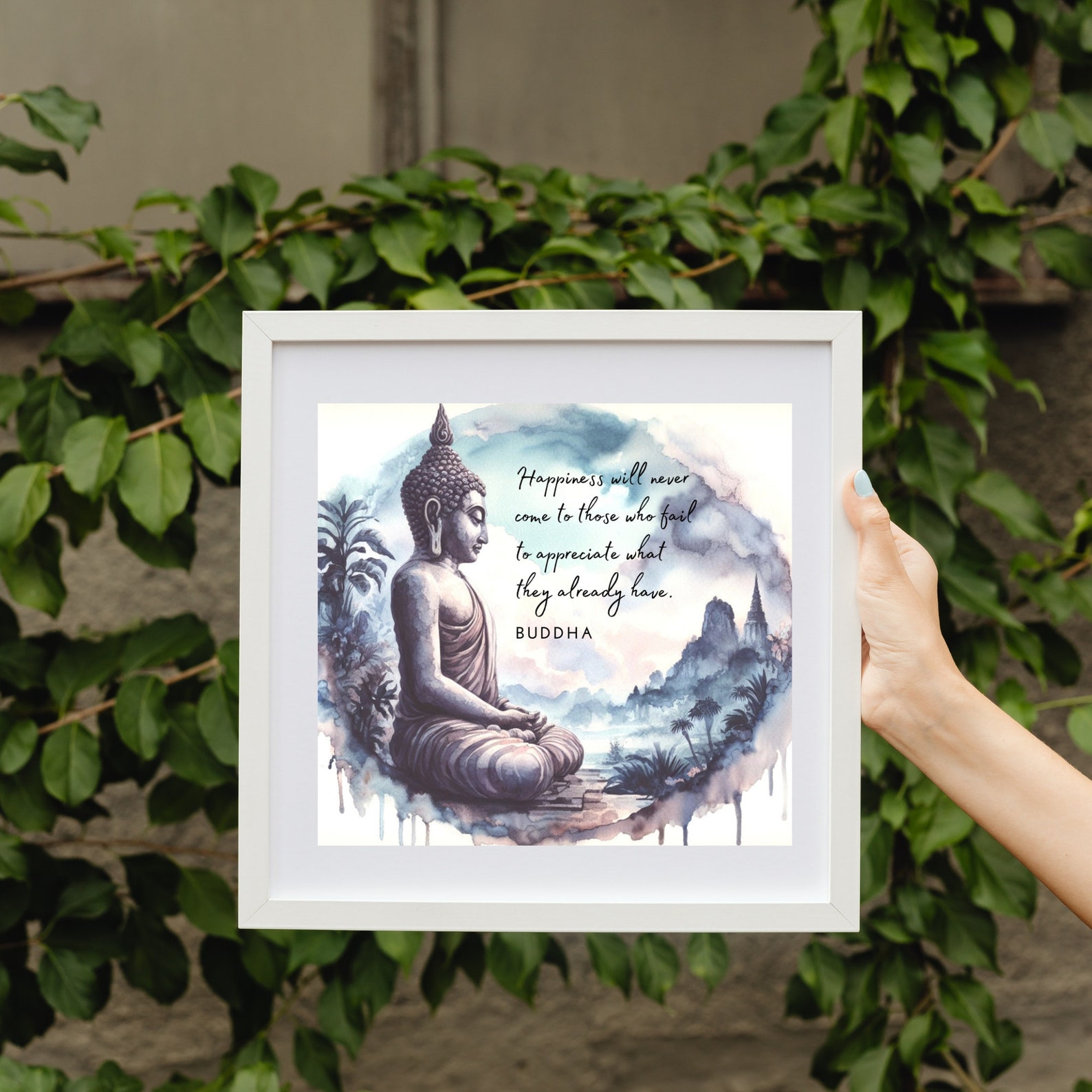 Buddha Statue Wall Art in Watercolor | Buddha Statue With Inspirational ...