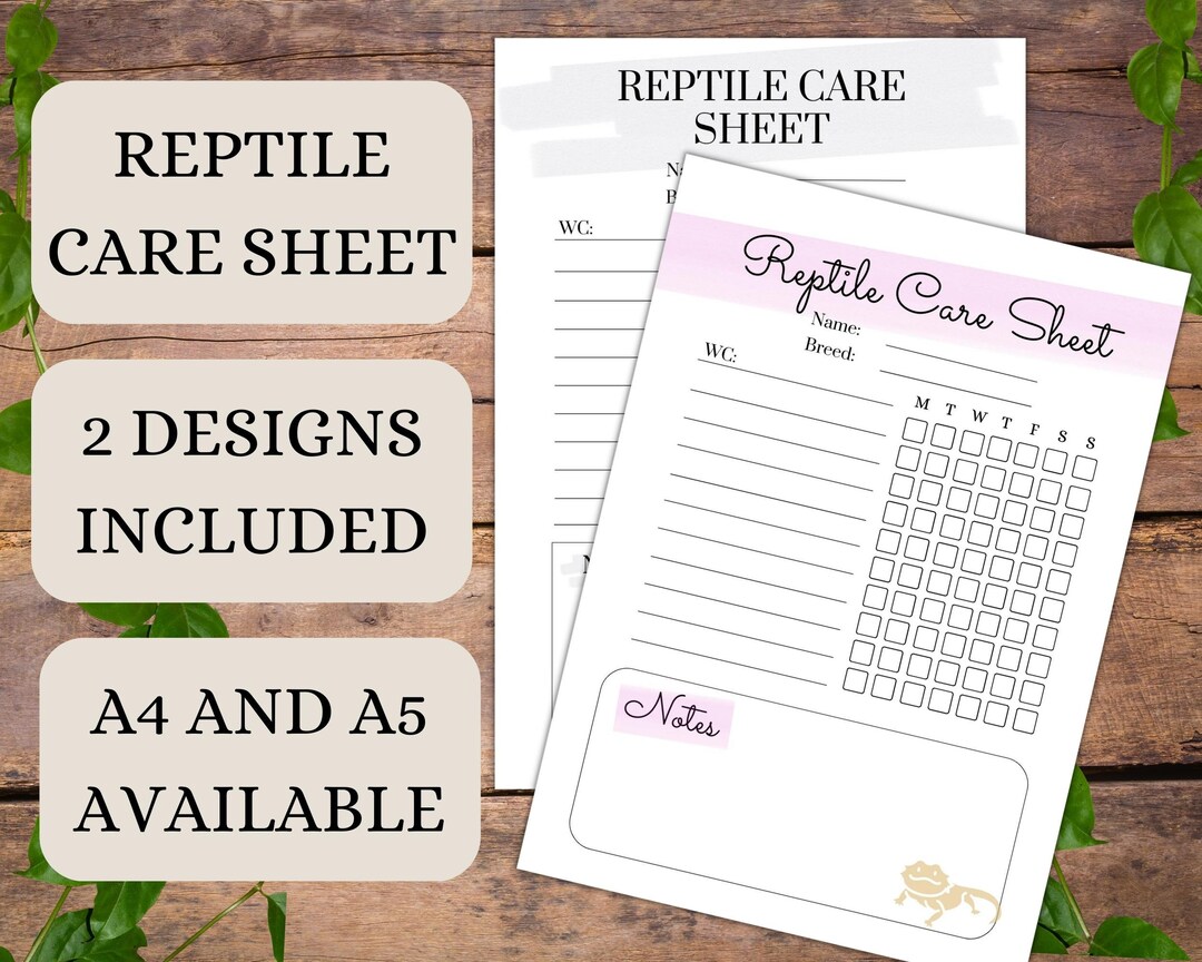 Daily Reptile Tracker Printable Reptile Care Sheet Health Care Etsy