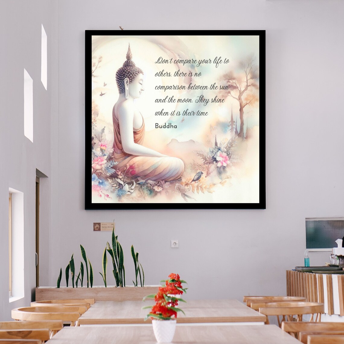 Buddha Statue Wall Art in Watercolor Buddha Statue With Inspirational ...