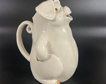 VTG Fitz & Floyd Porky Pitcher 1977 Pig White Ceramic Japan 8"H
