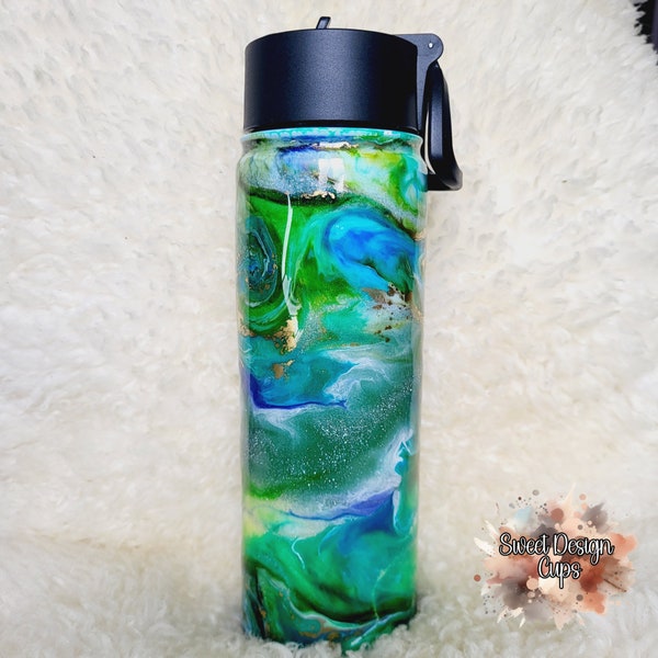 Gourde 650ml,Chaud ou froid,Tumbler,Double paroi, Epoxy alimentaire, encre d'alcool, Paillettes *PIECE UNIQUE*