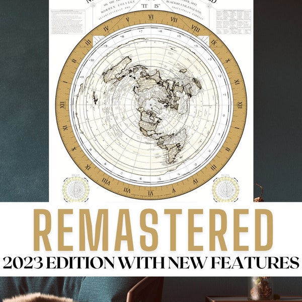 HD REMASTERED Gleason's New Standard Map of the World 2023 - Flat Earth Map Unique Gold Variant Museum Matte Poster or Wood + FREE Downloads