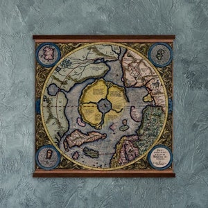 Het verborgen noorden - Gerard Mercator Hondius-kaart van het noordpoolgebied - kaart van de noordpool 1606 platte aardekaart op archiefmateriaal, mat museumkwaliteitspapier