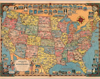 America the Wonderland: un mapa pictórico de los Estados Unidos