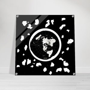 HD World & Beyond The Ice Wall From Ancient Japanese Flat Earth Map Acrylic Art Map + Modern Gleason's Combined Shows Land Beyond Antartica
