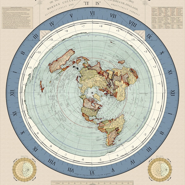 Gleason's New Standard Map of the World 2023 Remastered - Flat Earth Map Digital Download Blue Variant