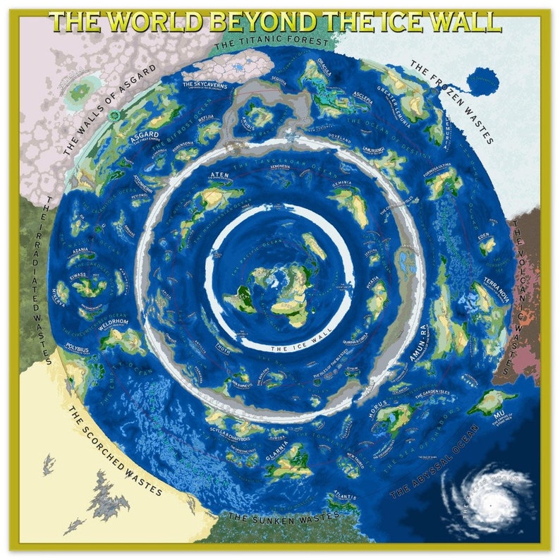 HD the World Beyond the Ice Wall Satellite Flat Earth Map Premium Semi