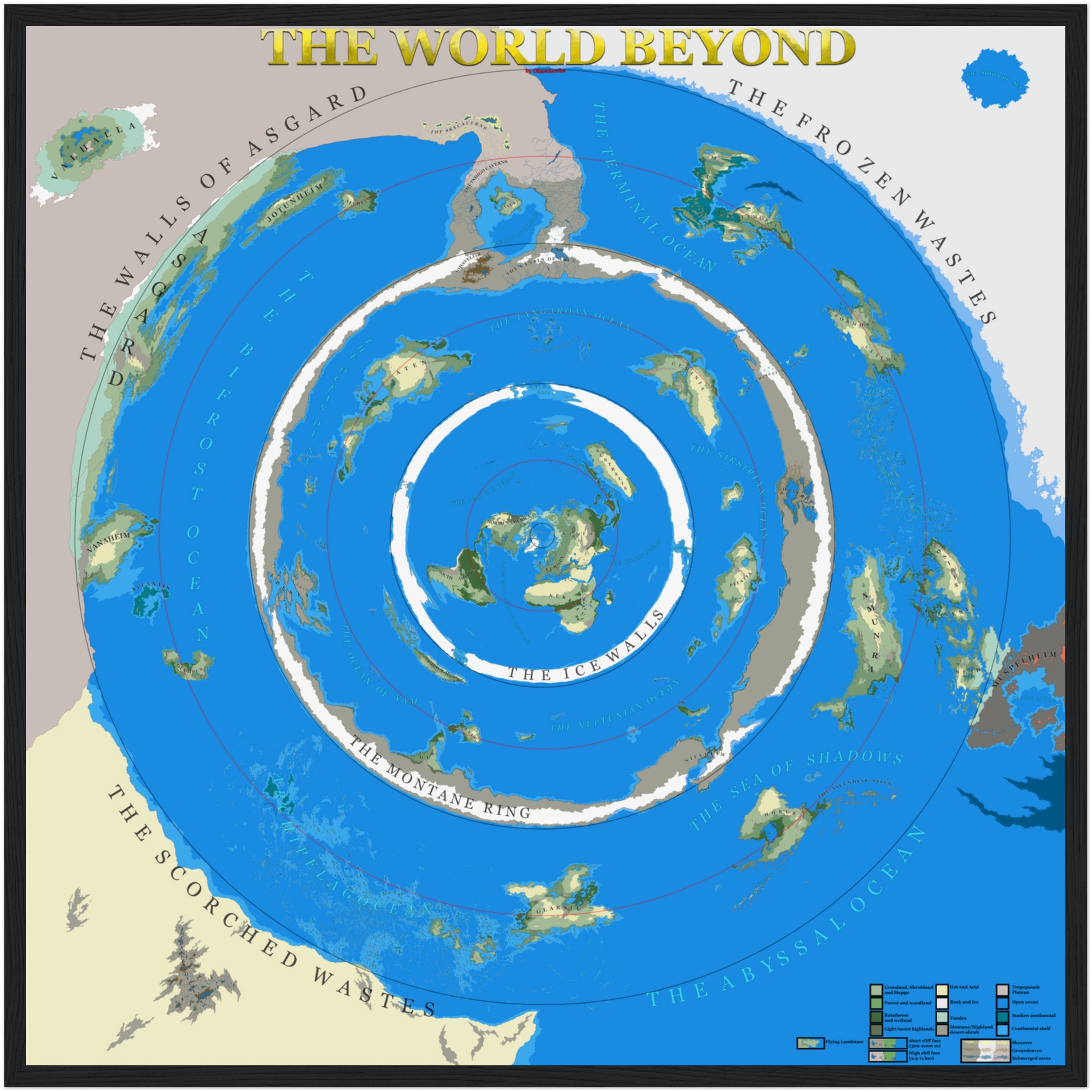 HD the World Beyond With Key Terrain/satellite Flat Earth Map Premium 