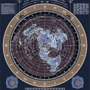 HD Remastered Gleason's New Standard Map of the World 2023 - Flat Earth Map Poster Navy & Gold Variant