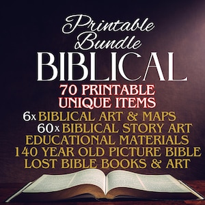 ÉNORME pack imprimable à téléchargement biblique, cartes, art de l&#39;histoire de la Bible et Bible en images de 1881, apocryphes + livres Enoch + chronologies, plus de 70 articles