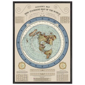 Carte du monde 2025 remasterisée HD 2025 de Gleason en 2025, 144 Mo d'image - impression mate encadrée de carte de la Terre plate, musée d'archives - variante bleu antique