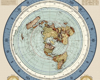 HD Remastered Gleason&#39;s New Standard Map of the World 2025 - Flat Earth Map Archival Museum Matte Print - Antique Blue Variant