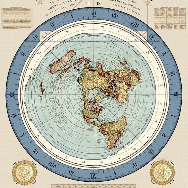 HD Remastered Gleason's Neue Standard Weltkarte 2023 - Flat Earth Map Archival Museum Matte Print - Antikblaue Variante