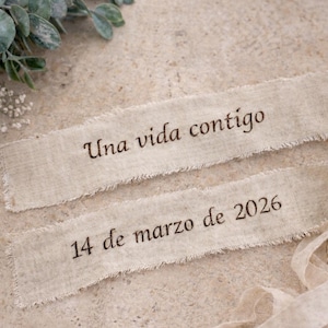 Cinta ramo novia personalizada. Cinta algodón rasgada bordada. Wedding ribbon. Lazo bordado. Cinta para ramo personalizada. Cinta grabada.